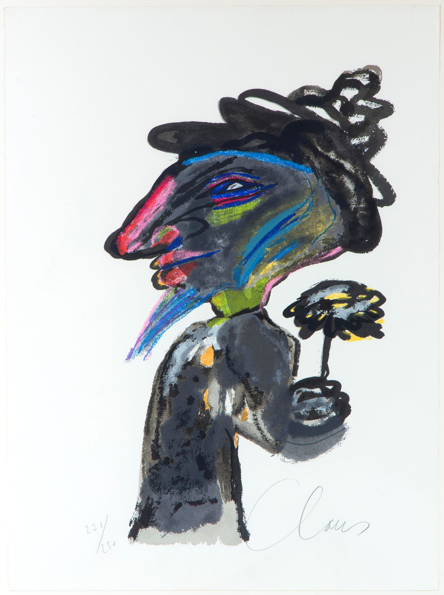 Hugo Claus - grote ingelijste kleurenlitho verkocht voor € 350!