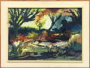 Berry Brugman - Olieverf op papier bevestigd op paneel, Avond in Schiermonnikoog - Ingelijst verkocht voor € 70!