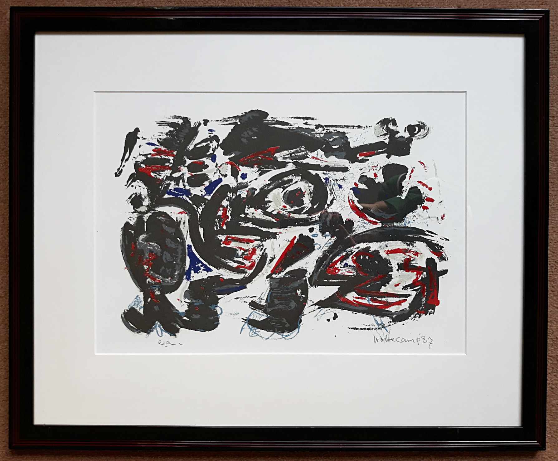 Theo Wolvecamp - Abstracte compositie, litho (mooi ingelijst) kopen? Bied vanaf 225!