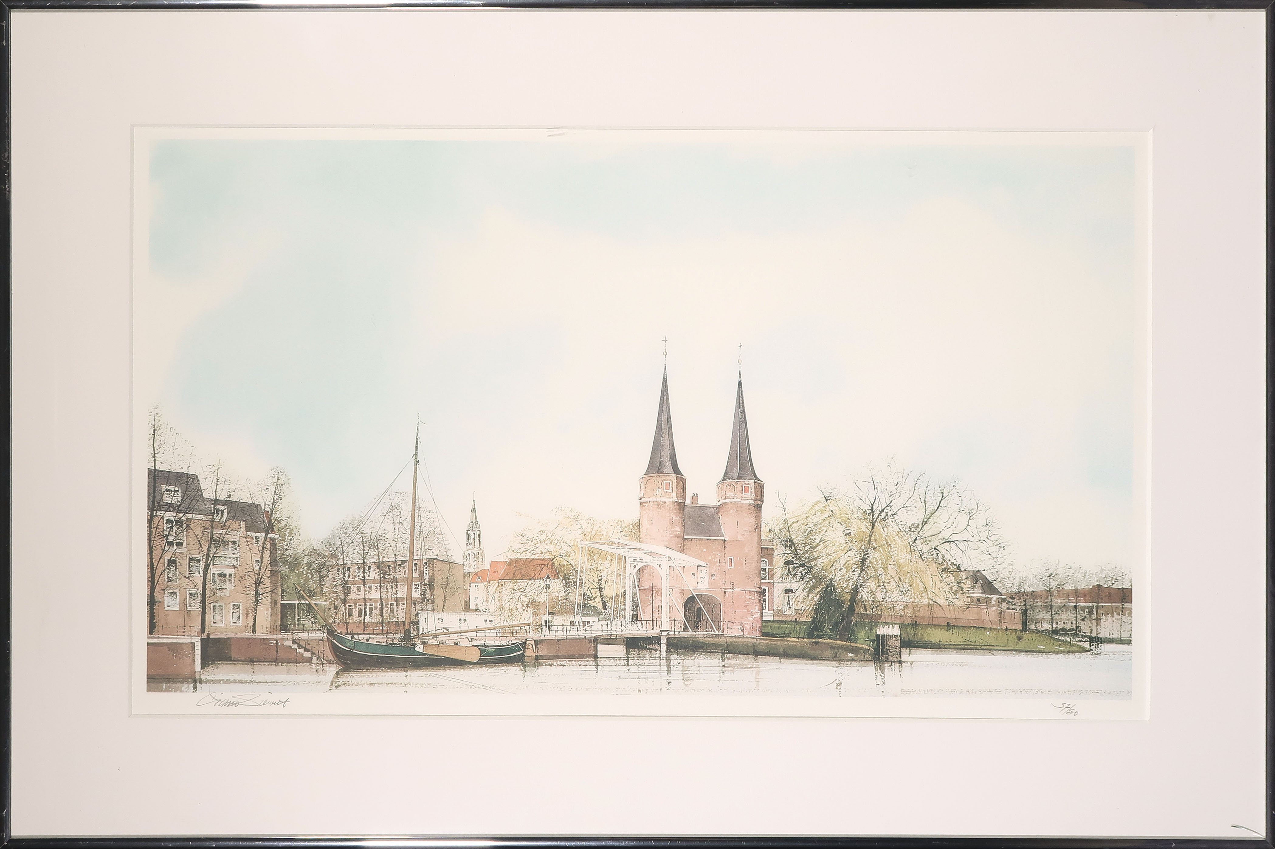 Ciano Siewert - Litho, De Oostpoort te Delft - Ingelijst kopen? Bied vanaf 60!