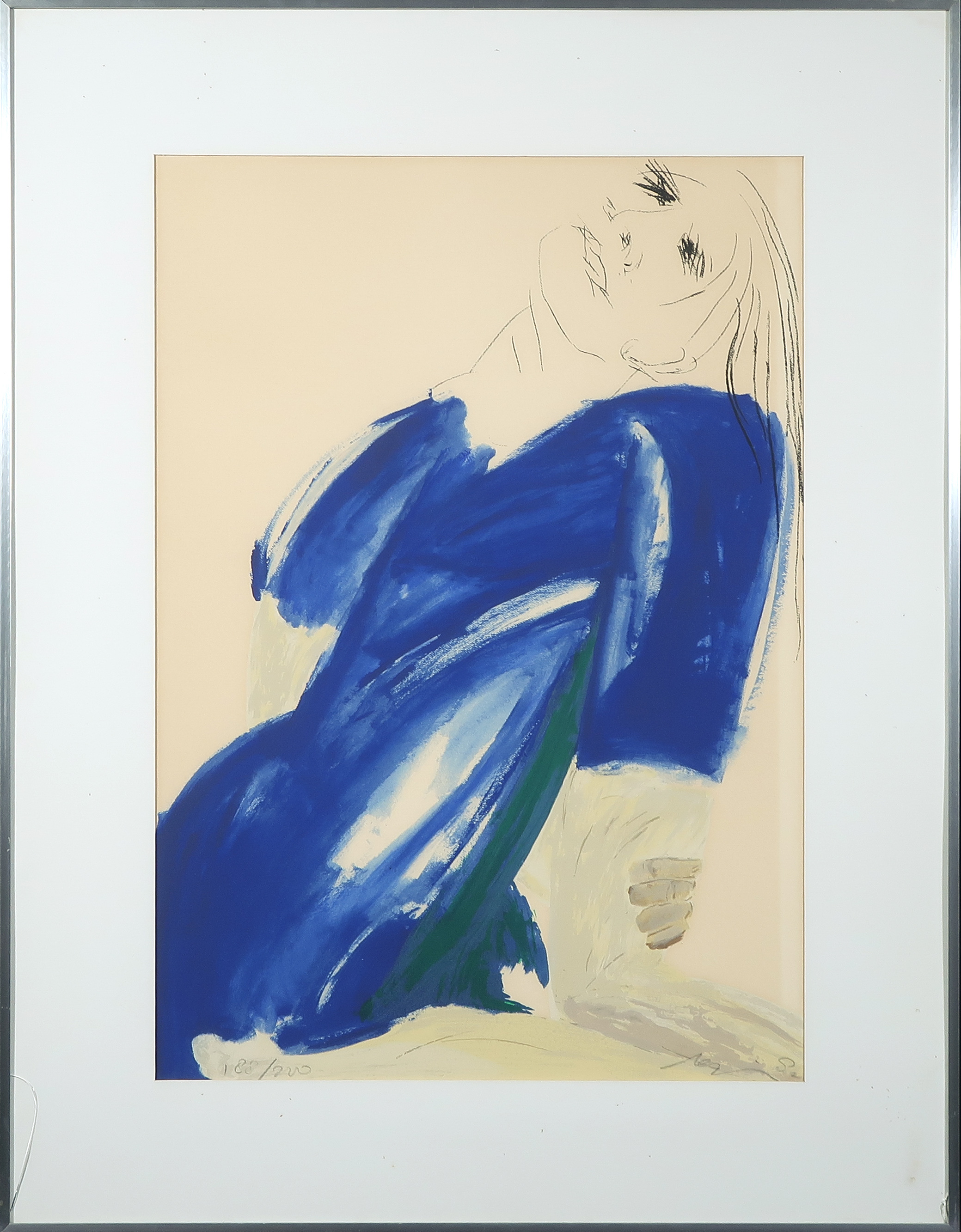 Niet of onleesbaar gesigneerd - Litho, Z.T. Vrouw - Ingelijst verkocht voor € 1!