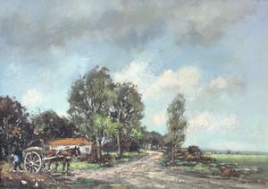 Buy Hendrik Cornelis Kranenburg - C4811-14, Landarbeider met paard en wagen bij boerderij in boerenlandschap? Bid from 100!