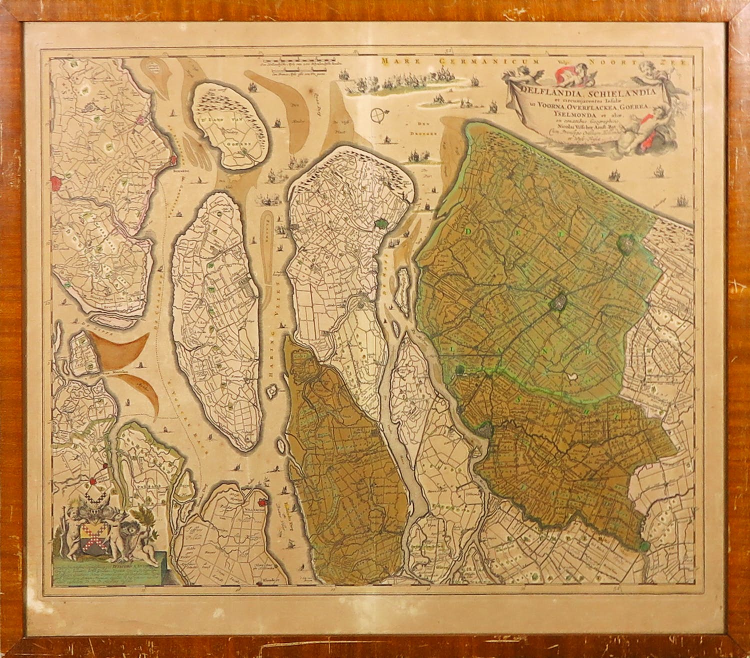 Nicolaes Visscher - Gravure, Kaart 'Delflandia Schielandia' - Ingelijst kopen? Bied vanaf 1!