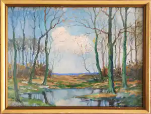 Charles Beck - Herfstlandschap rondom vennetje | aquarel - ingelijst verkocht voor € 35!