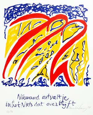 Simon Vinkenoog - Niemand ontvalt je in het Niets dat overblijft, zeefdruk verkocht voor € 80!