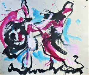 Anton Heyboer - Vallende figuur. Kleurrijke krachtige schildering . verkocht voor € 280!