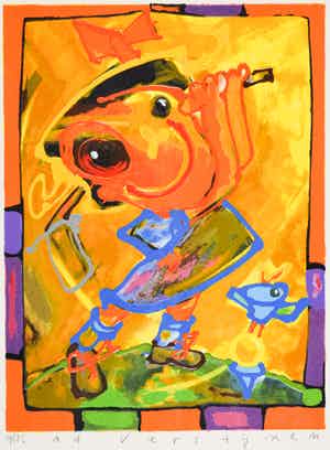 Ad Verstijnen - Z.T. - Kleurrijk ingelijst werk verkocht voor € 50!