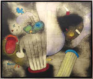 Michel van Overbeeke - Handgekleurde ets/aquatint op papier op doek, Pillar I - Ingelijst (Zeer groot) verkocht voor € 1!