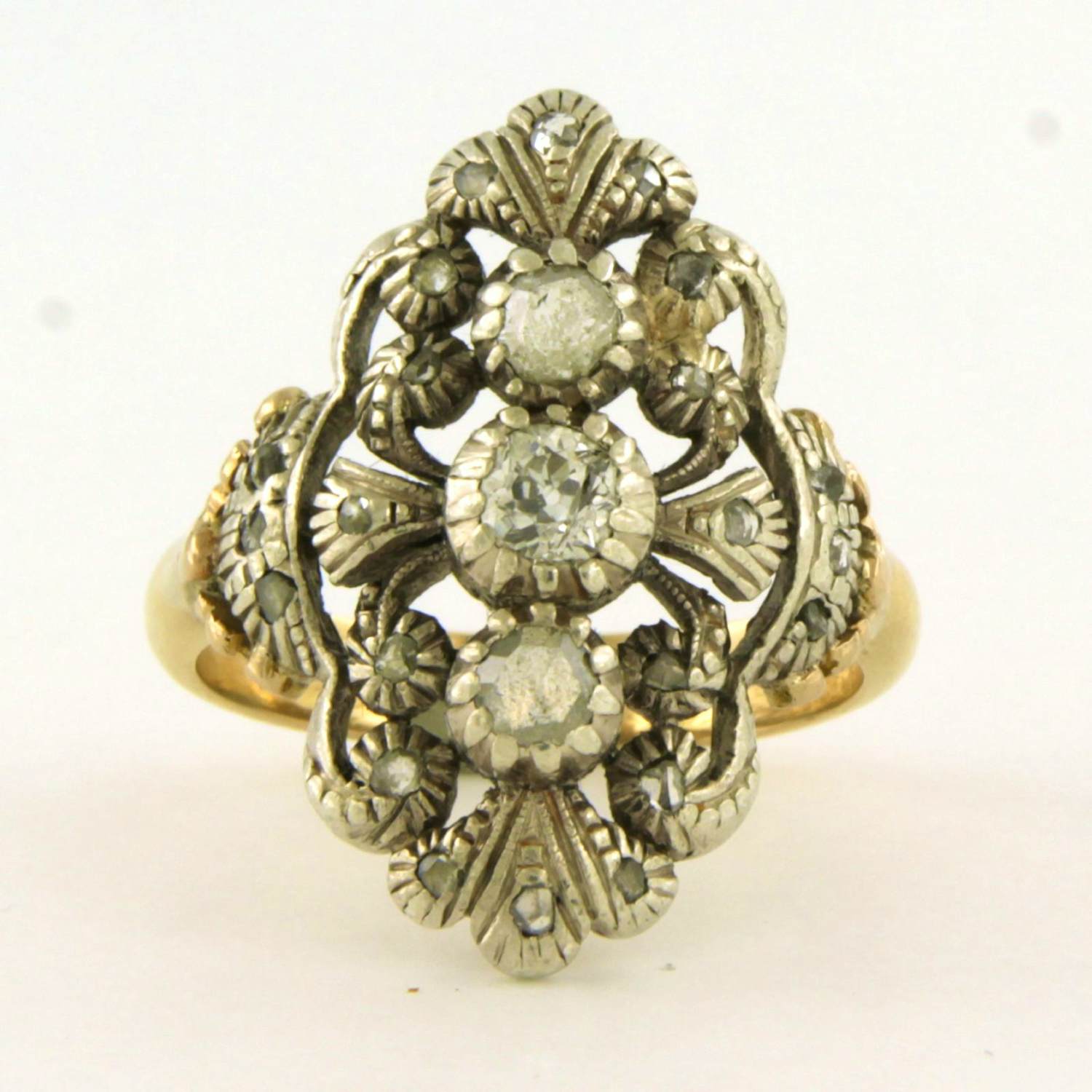 14k geel goud en zilver ring met Bolsjewiek en roos geslepen diamant tot. 0.50ct kopen? Bied vanaf 800!