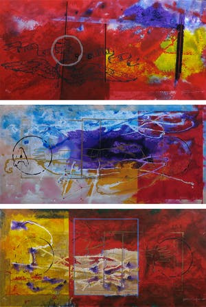 Piotr Konkel - Zeefdruk op board, 3-luik embrace (met ophangsysteem) kopen? Bied vanaf 80!