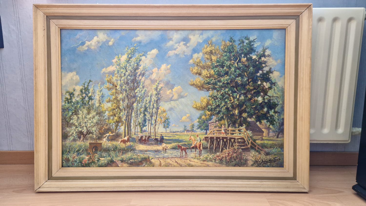 Jan van Vucht Tijssen - Oud boerderij landschappelijke voorstelling koeien verplaatsen over beek. kopen? Bied vanaf 500!