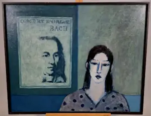 Leon Spierenburg - Ingelijste acrylverf op doek: Vrouw met affiche I - 1983 kopen? Bied vanaf 350!