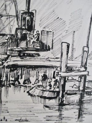 Wim Motz - Inkttekening Bouw Kleinpolderbrug kopen? Bied vanaf 65!