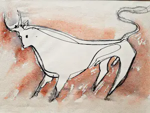 Henk Brokke - Expressionistische gemengde techniek (aquarel, inkt, wash) "Stier" gesigneerd kaufen? Bieten Sie von 43!