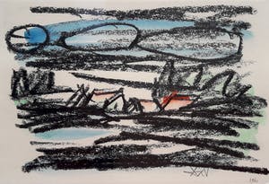 Andre van der Vossen - Landschap met boerderijen, tekening (netjes ingelijst) kopen? Bied vanaf 50!