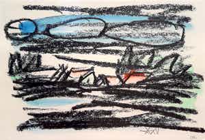 Andre van der Vossen - Landschap met boerderijen, tekening (netjes ingelijst) verkocht voor € 50!