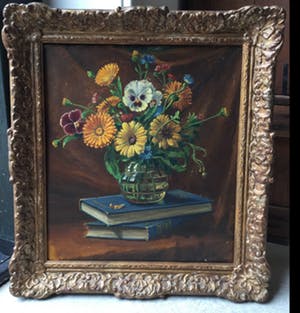 Niet of onleesbaar gesigneerd - C3653-1 - Bloemstilleven met boeken kopen? Bied vanaf 10!