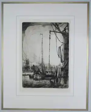 A.W. van Munster - Maashaven Rotterdam - ets - ingelijst vendu pour 45€ !