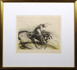 Jean Marie Guiny - Ets met droge naald, Dresage - Ingelijst verkocht voor € 60!