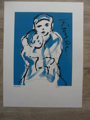 Jacob Kanbier - Zeefdruk. Moeder met kind kopen? Bied vanaf 15!