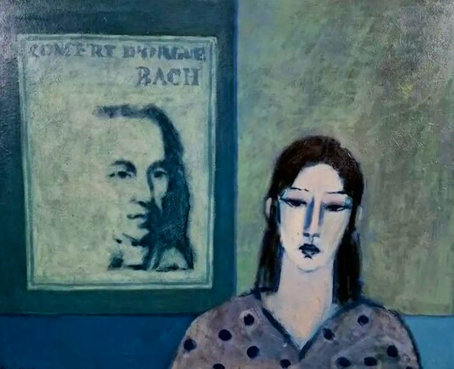 Buy Leon Spierenburg - Ingelijste acrylverf op doek: Vrouw met affiche I - 1983? Bid from 350!