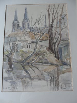 Niet of onleesbaar gesigneerd - Aquarel. Stadsgezicht van Leur uit 1972. kopen? Bied vanaf 1!