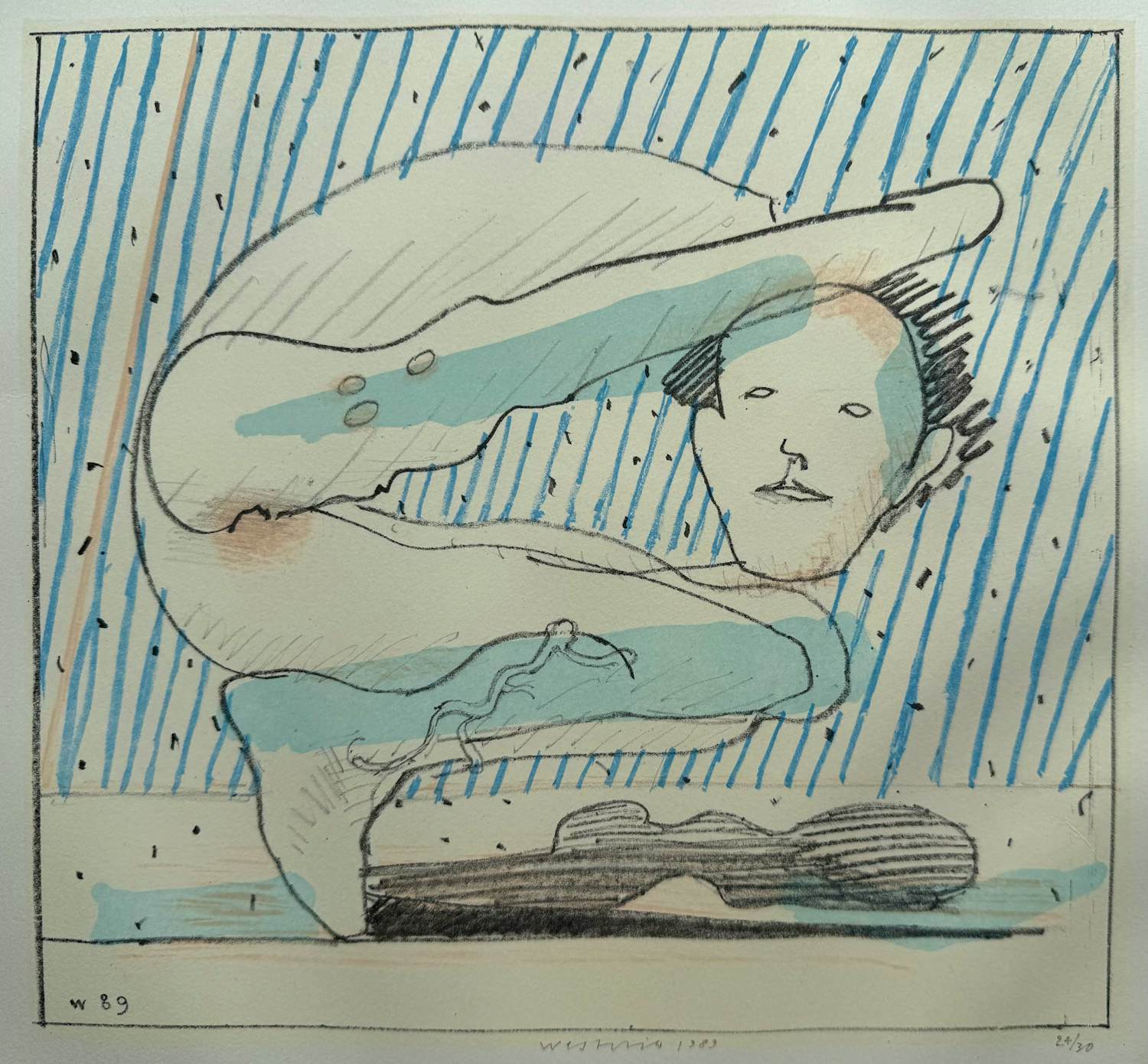 Co Westerik - handgesigneerde kleurenlitho | 'Man in bijzondere pose' | 1989 (KLEINE OPLAGE) kopen? Bied vanaf 200!
