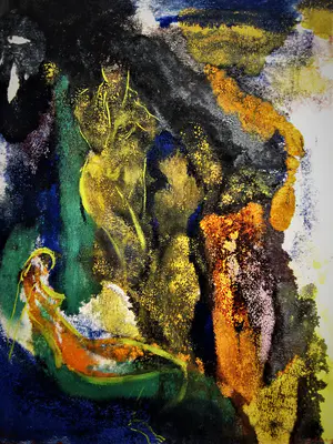 Theo Beerendonk - jaren 50 - expressionistische gemengde techniek- "twee naakten" gesigneerd kopen? Bied vanaf 52!