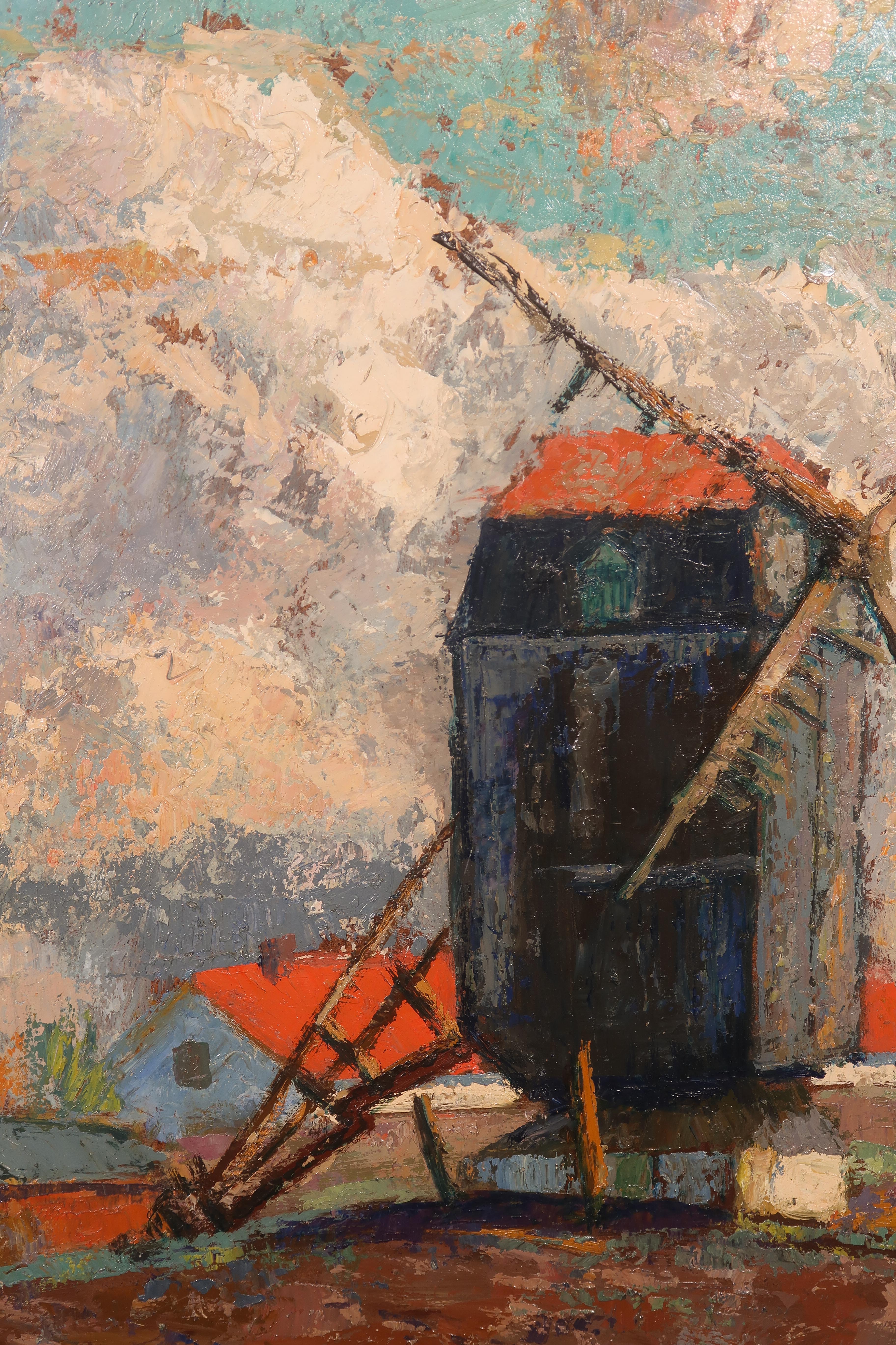 Eduard Rijff - Olieverf op board, Landschap met molen - Ingelijst kopen? Bied vanaf 100!