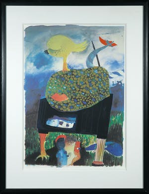 Michel van Overbeeke - Litho met bladgoud, The kiss - Ingelijst kopen? Bied vanaf 1!