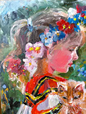 Vladimir Goussev - Portret van een meisje met een kitten kopen? Bied vanaf 400!