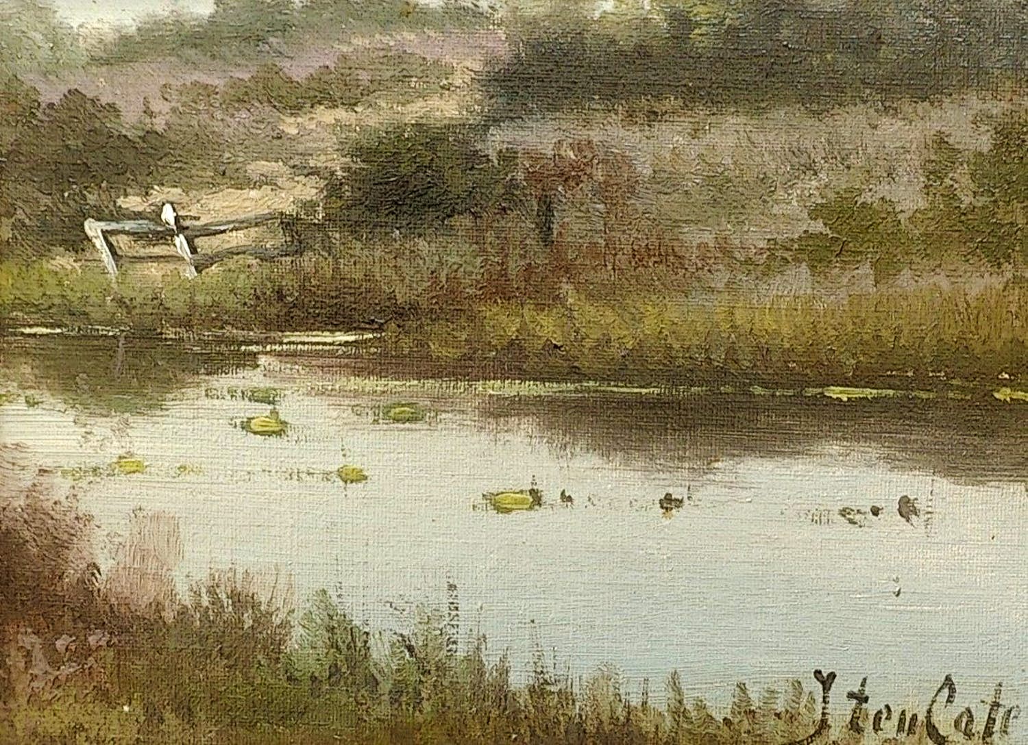 Hendrik Jan ten Cate - Ven in heide landschap - Olieverf op paneel - Gesigneerd kopen? Bied vanaf 20!