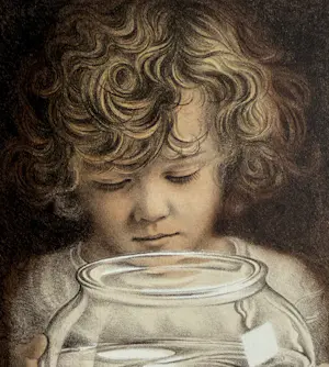 Poen de Wijs - handgesigneerde litho | 'Kinderspel - Jongetje met vissenkom' | 2006 kopen? Bied vanaf 100!