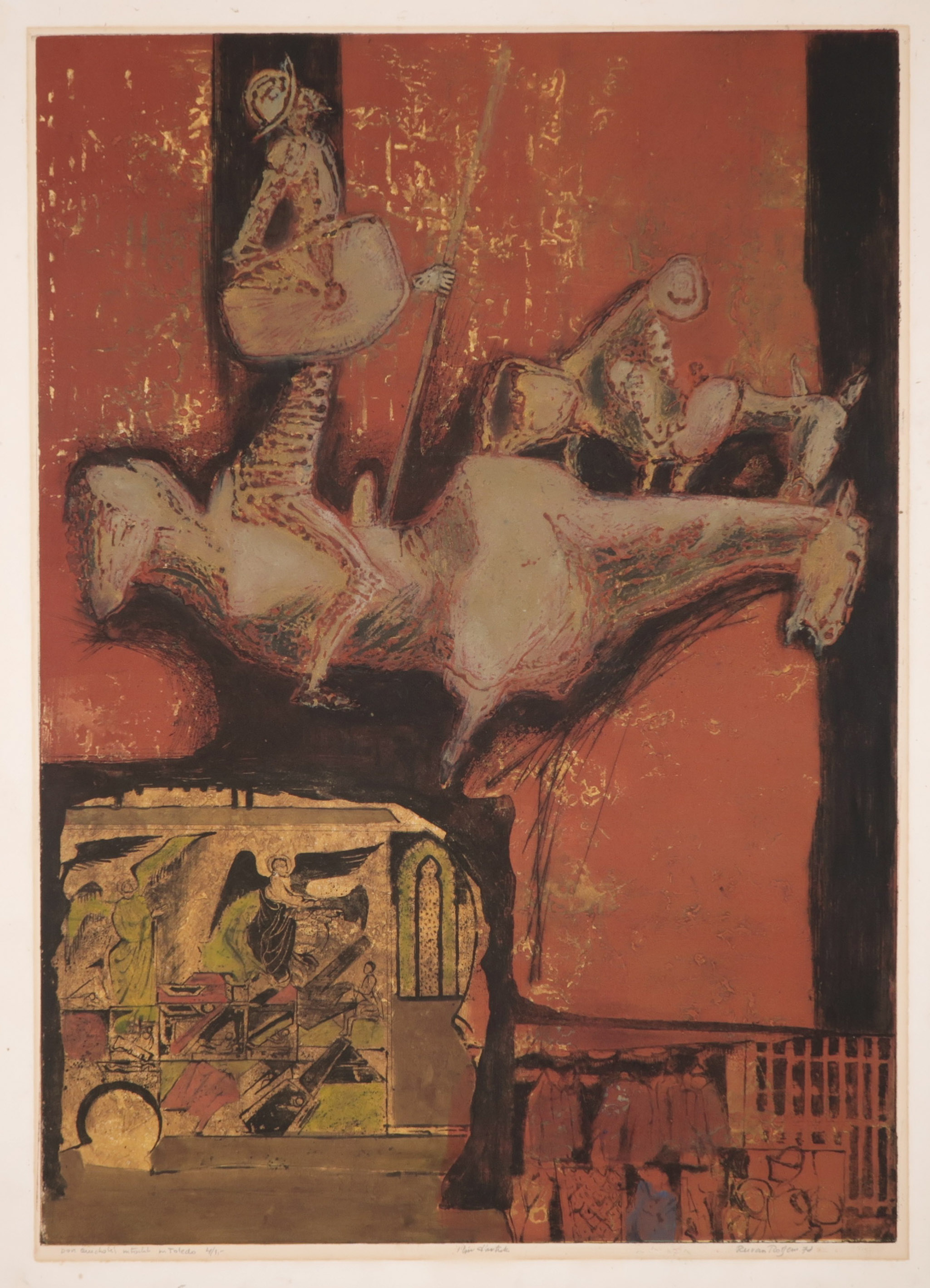 Ru van Rossem - Relief ets en aquatint, Don Quichote's intocht verkocht voor € 50!