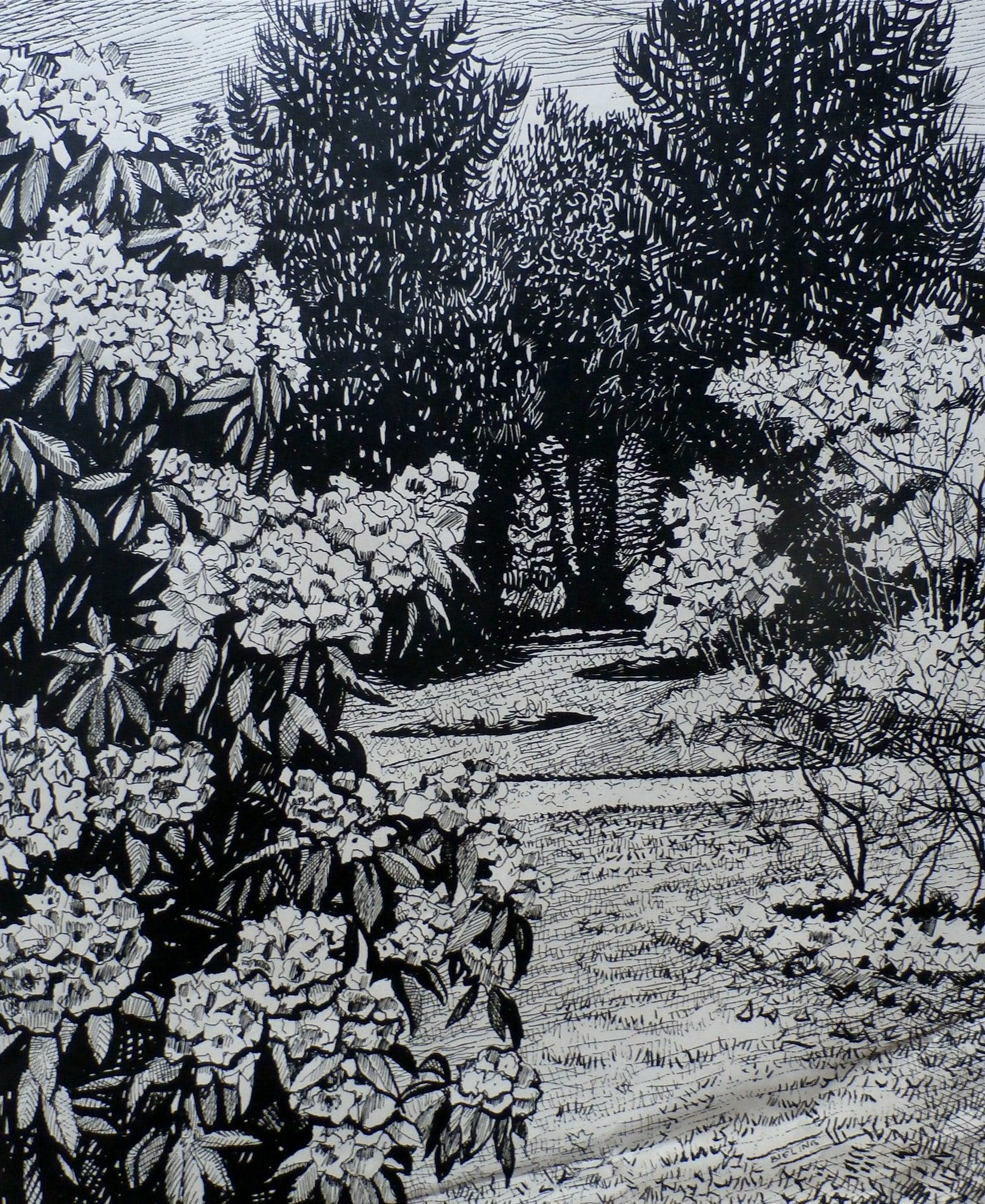 Herman Bieling - Houtdruk: Tuin van Lent-Hillegersberg - 1929 verkocht voor € 35!