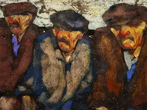 Marinus Adamse - 1919 - bijna kubistische gemengde techniek "havenarbeiders" - gesigneerd kopen? Bied vanaf 87!