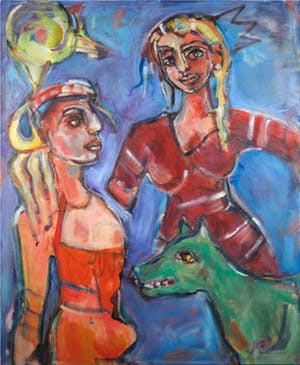 Buy Christine Spierings - Olieverf op doek, z.t. Figuren met hond (Groot)? Bid from 70!