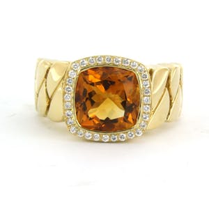 18k gouden ring bezet met citrien en aan entourage briljant geslepen diamant kopen? Bied vanaf 650!