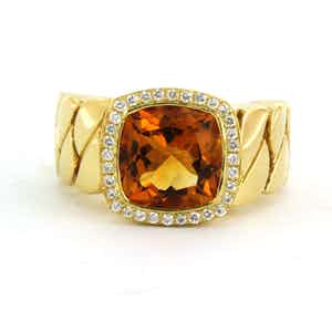 18k gouden ring bezet met citrien en aan entourage briljant geslepen diamant verkocht voor € 650!