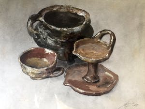 Jelle Hoogstra - Stilleven met kruik - Gouache, Ingelijst kopen? Bied vanaf 35!