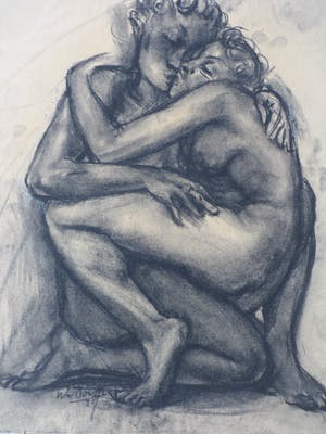 Willem van Dort - Liefdespaar - Potlood/Houtskool kopen? Bied vanaf 75!