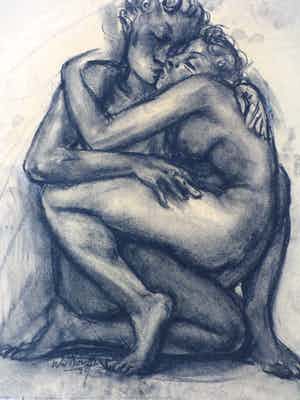 Willem van Dort - Liefdespaar - Potlood/Houtskool verkocht voor € 75!