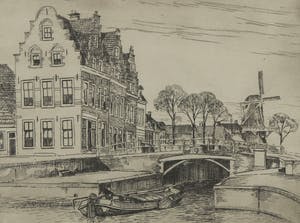 Piet de Vries - Ets, Dokkum - Ingelijst kopen? Bied vanaf 20!