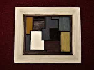 Pjotr van Oorschot - Geometrische Hout en Acrylverf Collage "de Stijl" gesigneerd verkocht voor € 1!