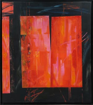 Theodora Plas - Gemengde techniek op doek, Z.T. (rode rechthoeken) - Ingelijst (Zeer groot) kopen? Bied vanaf 1!