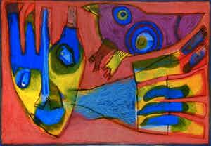 Geert Vrijdag - Kleurenzeefdruk DE MACHINE UITGEVLOGEN Handgesigneerd. verkocht voor € 125!