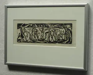 Jan Wiegers - Ingelijste houtsnede , De Baders – Lijst, 22 x 31 cm. kopen? Bied vanaf 60!