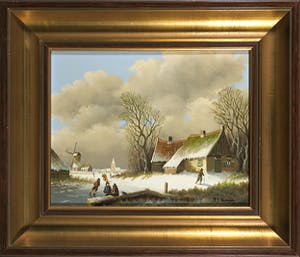 Piet Arends - Olieverf op doek op paneel, Winterlandschap kopen? Bied vanaf 35!