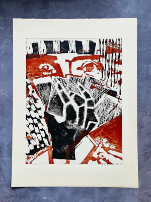 Hans Peter Doebele - Grote 1954 Houtsnede in 2 kleuren "Canasta" - beperkte oplage - gesigneerd kopen? Bied vanaf 48!