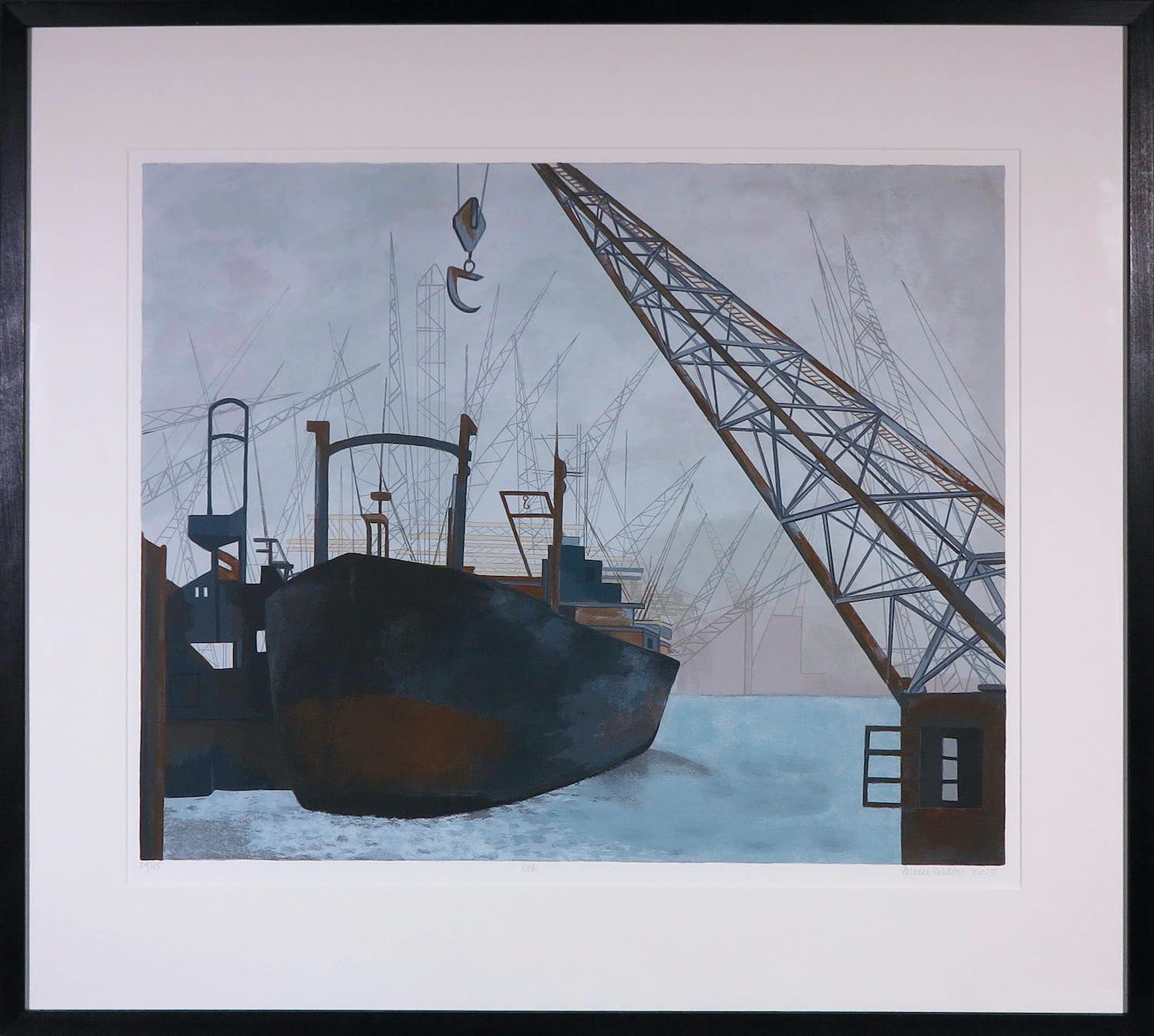 Anneke Dekkers - Zeefdruk, Dok - Ingelijst verkocht voor € 40!